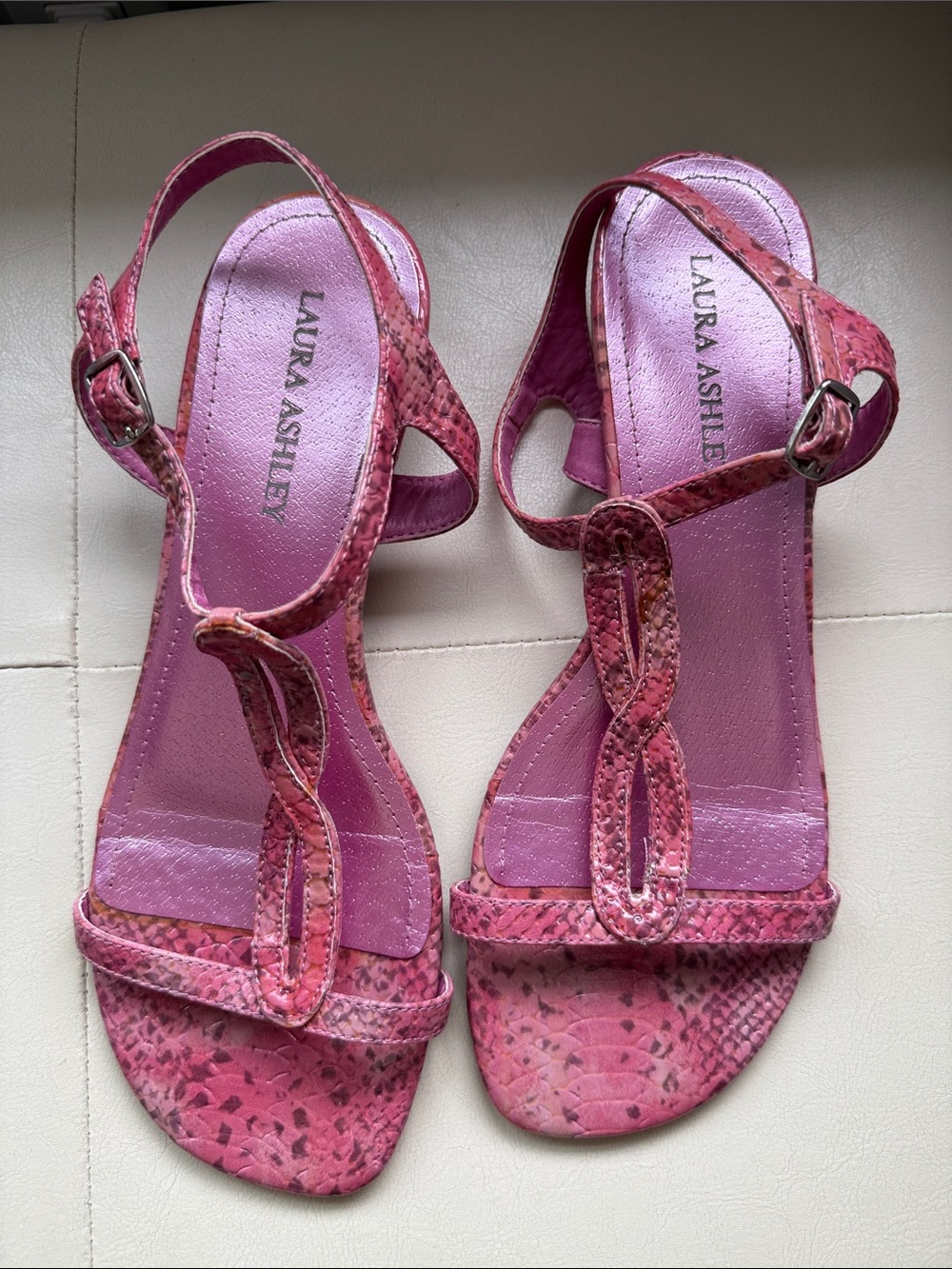 Laura Ashley Pink Snake-Print Strappy Women's Sandals
